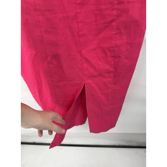 By Anthropologie One-Shoulder Ruffle Linen Column Midi Dress M Pink Preppy - Picture 10 of 11